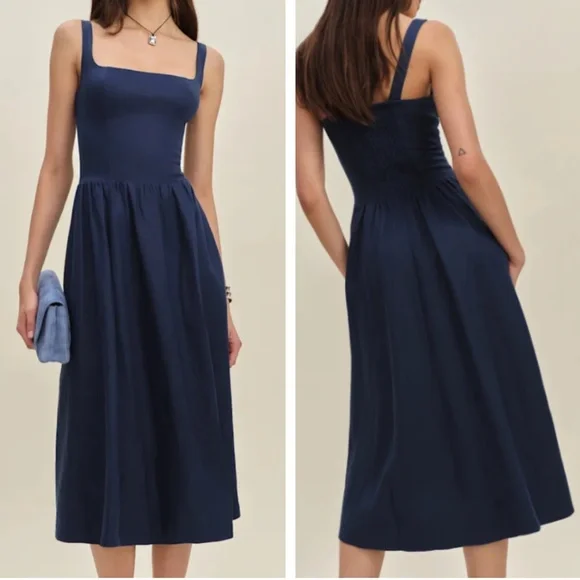 Reformation Navy Midi Dress - Picture 2 of 9